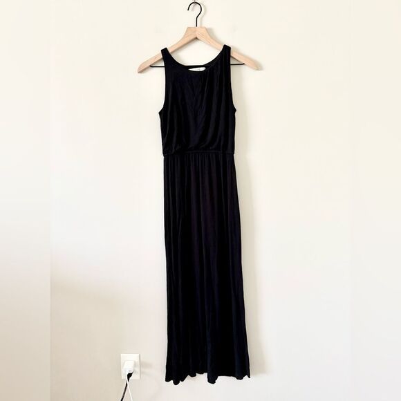LOFT Sleeveless Maxi Dress Elastic Waist Jersey Knit in Black Size XSPetite - Picture 1 of 5
